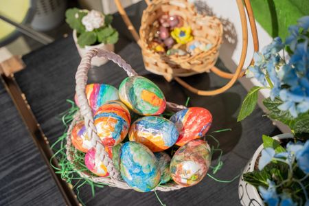 Painted Easter eggs in a basket